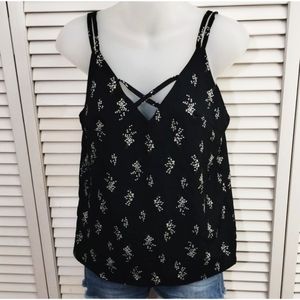 NWOT Women's Sexy Black Strappy Floral Tank Top SZ Small